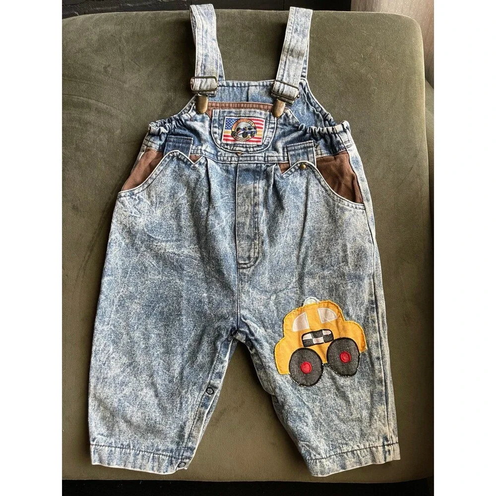 Vintage 80s acid wash racing Overalls