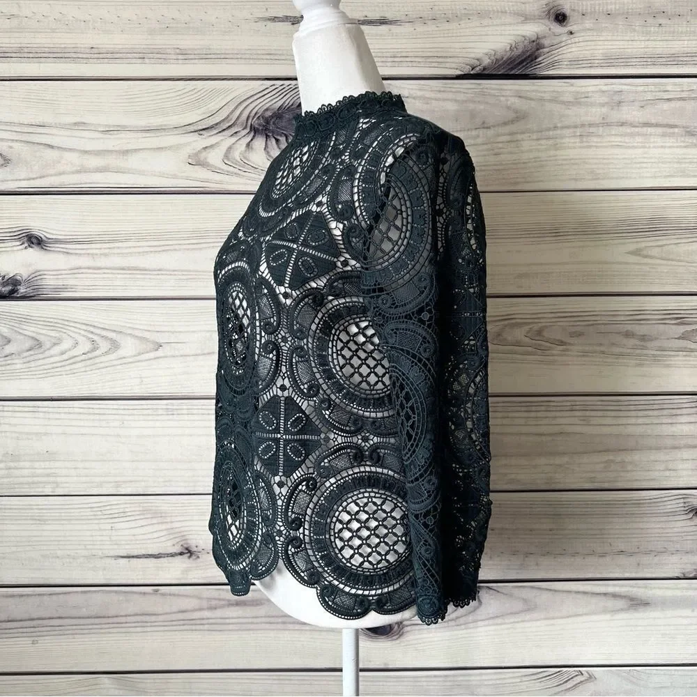 James Coviello Anthropologie Green Teal Crochet Lace Blouse