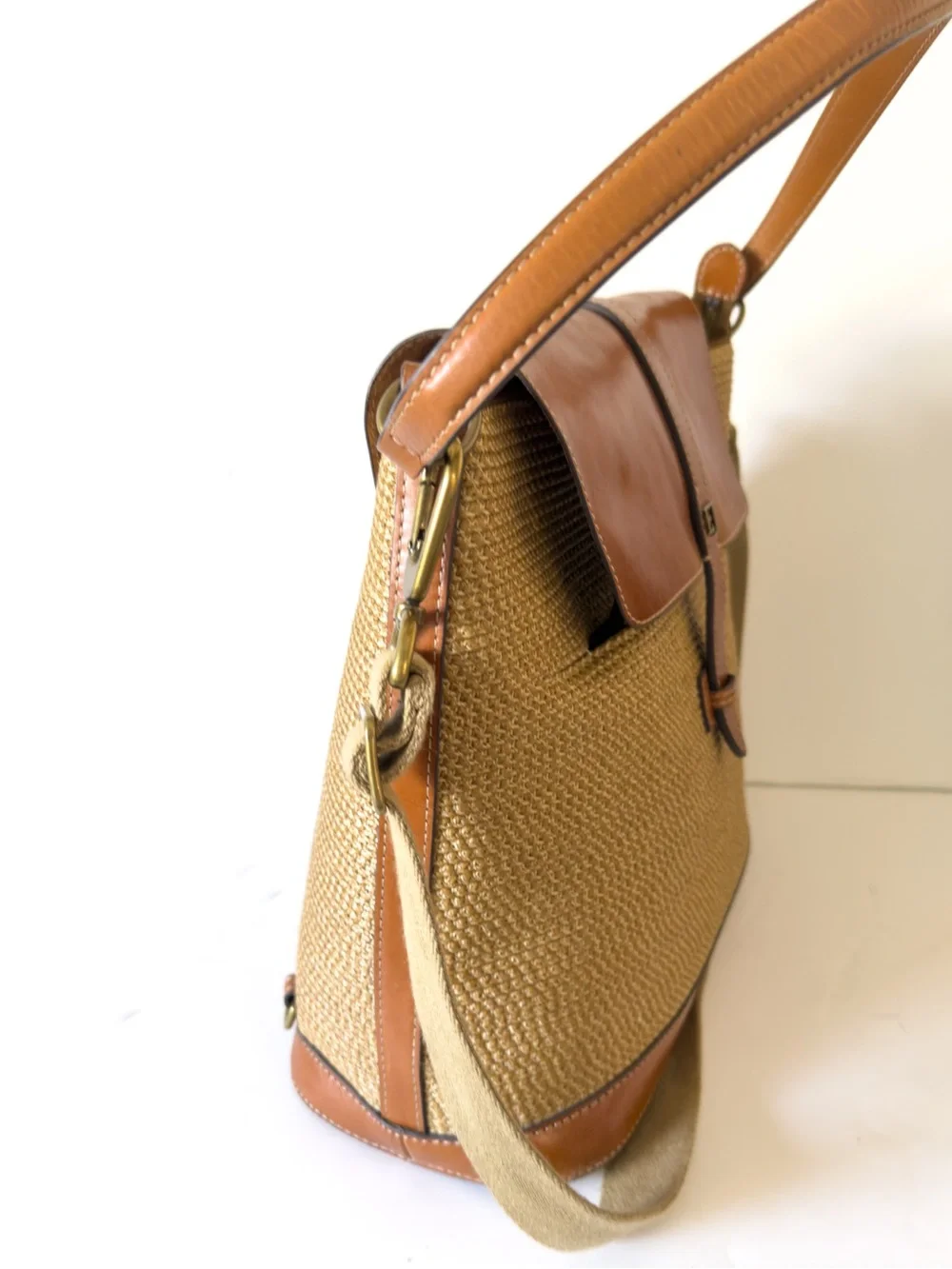 Eric Javitiz Squishee Bel Air Woven Straw Leather Trim Shoulder Bag Natural Tan
