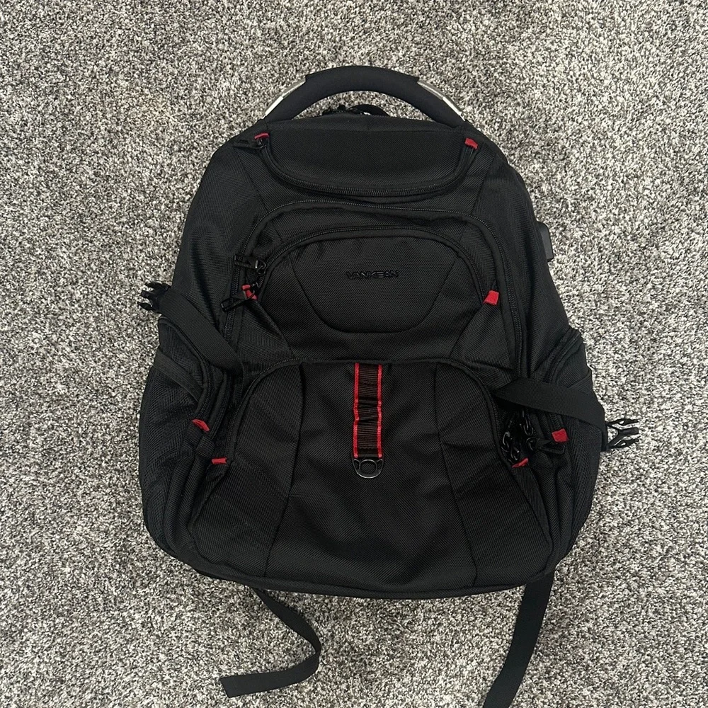 Vankean Black 16” Travel Laptop Backpack with Red Highlights
