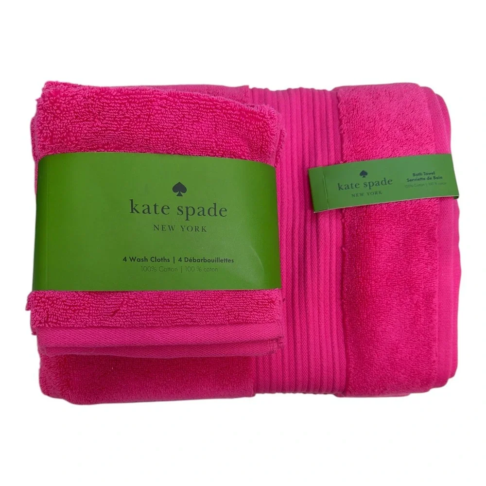 Kate Spade New York Hot Pink Bath Towels 4 Washcloths NWT