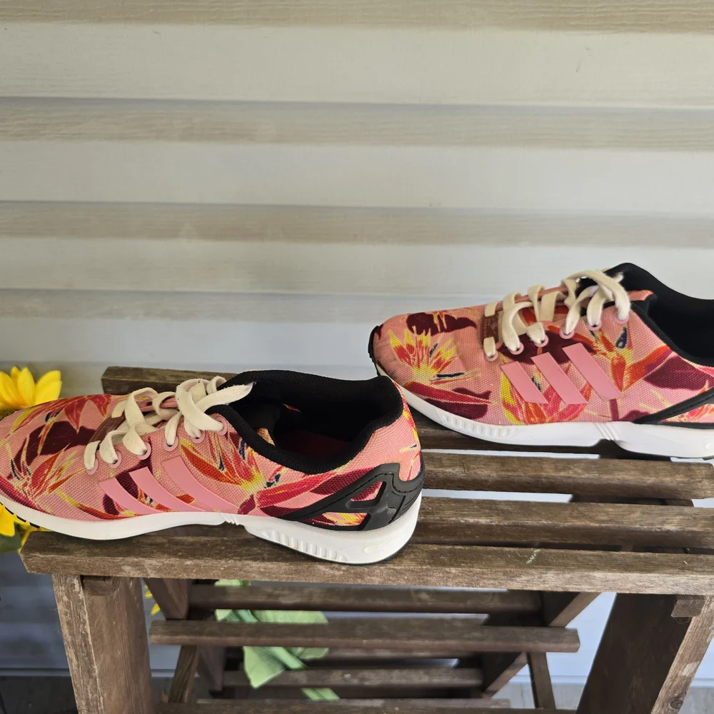 Adidas ZX Flux Print Mens Size 7 Pink‎ White Athletic Running Shoes Sneakers