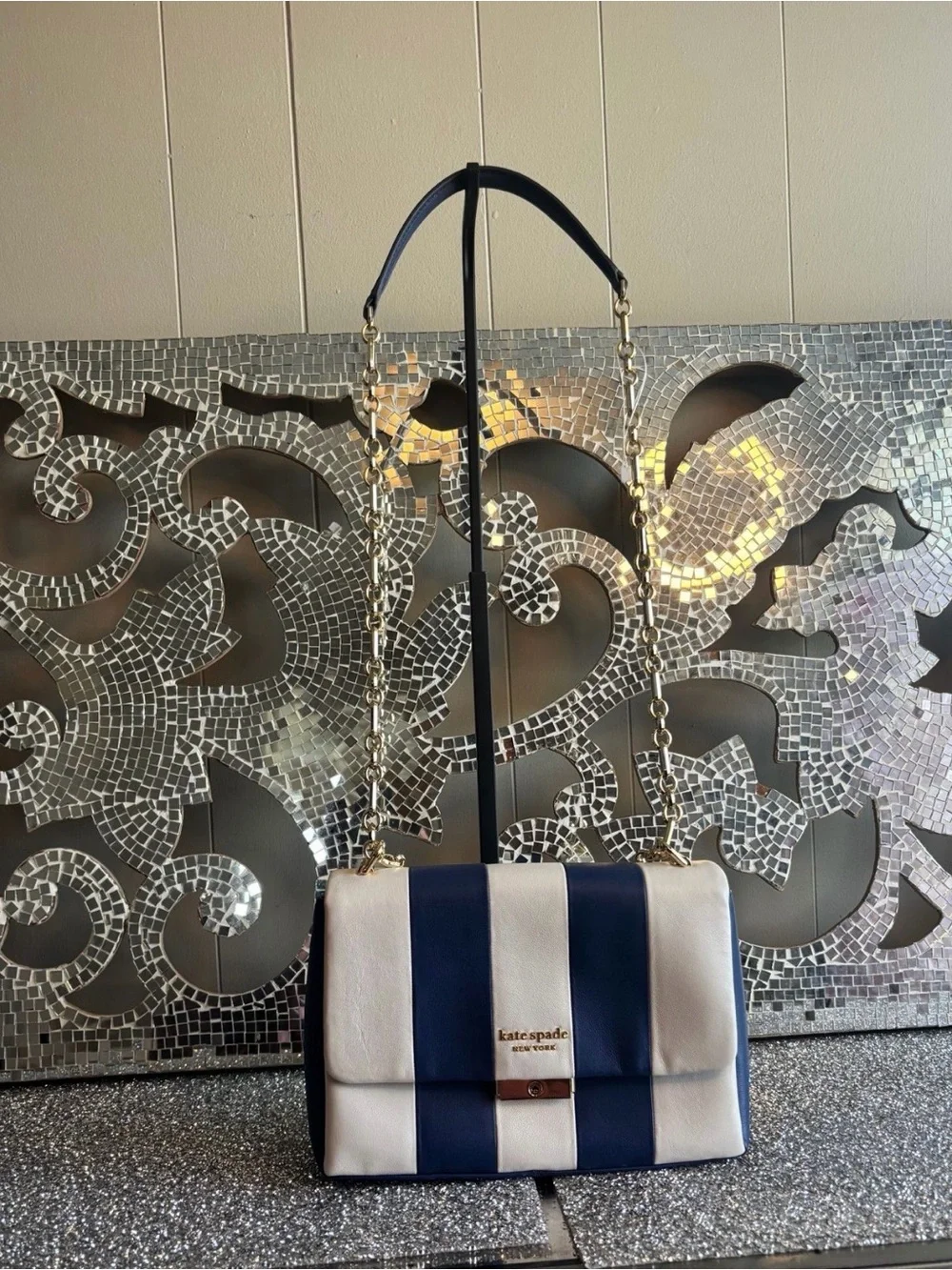 ⭐️kate spade Navy & White Stripe Leather Shoulder‎ Bag