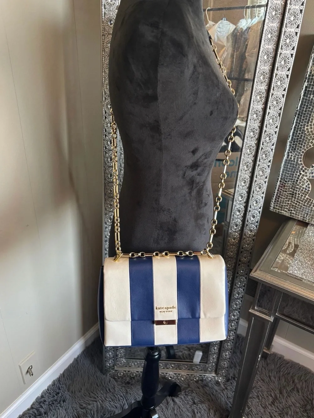 ⭐️kate spade Navy & White Stripe Leather Shoulder‎ Bag
