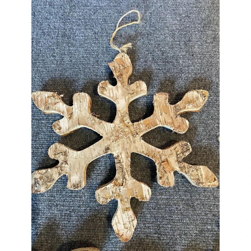 Set Of 3 Rustic Distressed Natural Wood Snowflake Decor‎ Xmas Winter Cottagecore