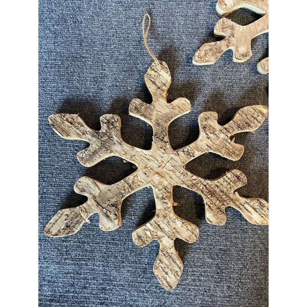 Set Of 3 Rustic Distressed Natural Wood Snowflake Decor‎ Xmas Winter Cottagecore