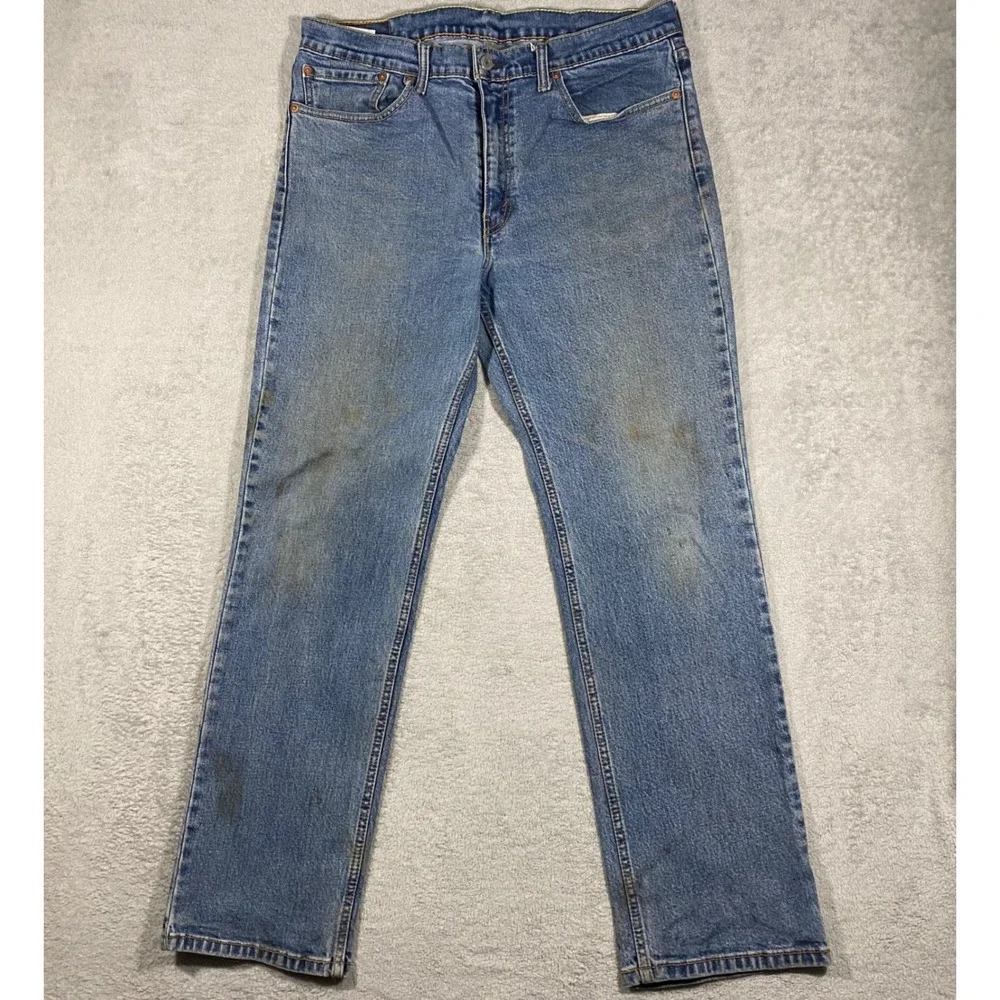 Levi's 514 Straight Fit Jeans Mens 36x30 Blue Medium Wash Denim Pants Distressed