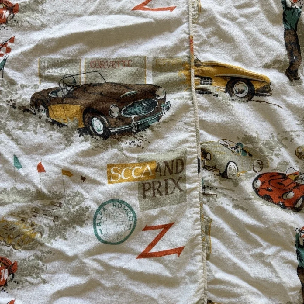 Vtg Racing Bedspread Twin(2) Porsche SCCA & Grand Prix Corvette Alfa Romeo 1960s