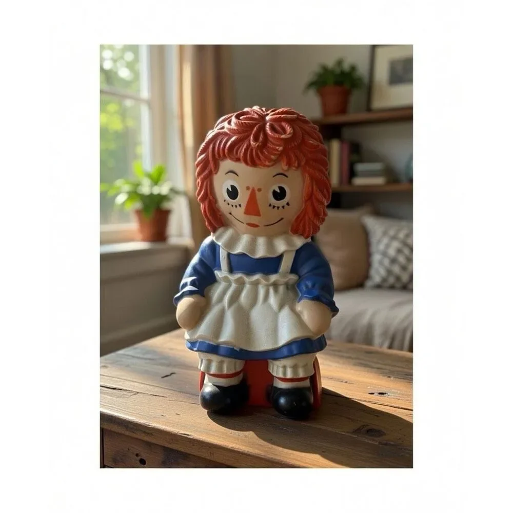 Vintage 1972 RAGGEDY ANN Plastic Piggy Bank BOBBS MERRILL MY TOY CO. Large 10.5