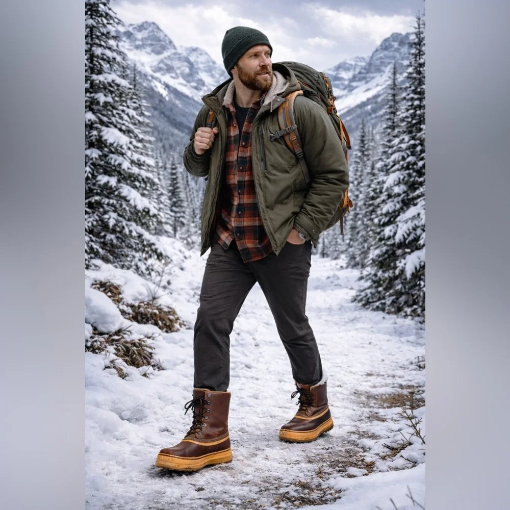 Sorel Men's Kaufman Arctic Wool Lined Brown Leather Winter Boots (Boots Only)
