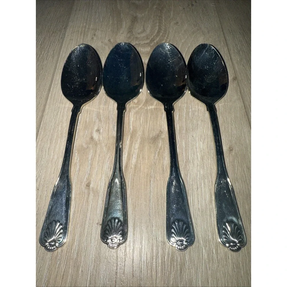 4‎ Vintage Oval Place Soup Spoons COVENTRY SHELL Retroneu Silverplate flatware
