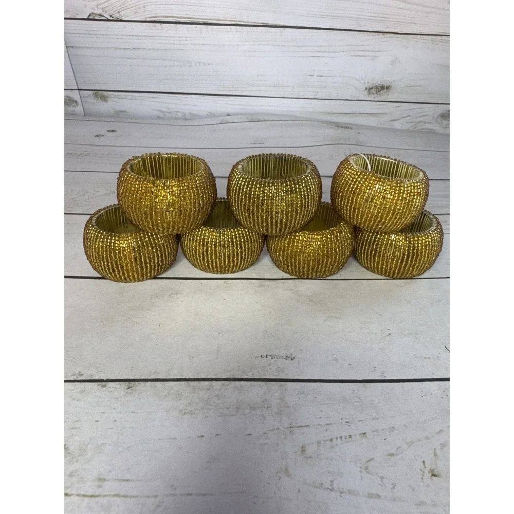 Linens'n Things Gold Beaded Napkin Rings Set of 7‎ Elegant Table Decor