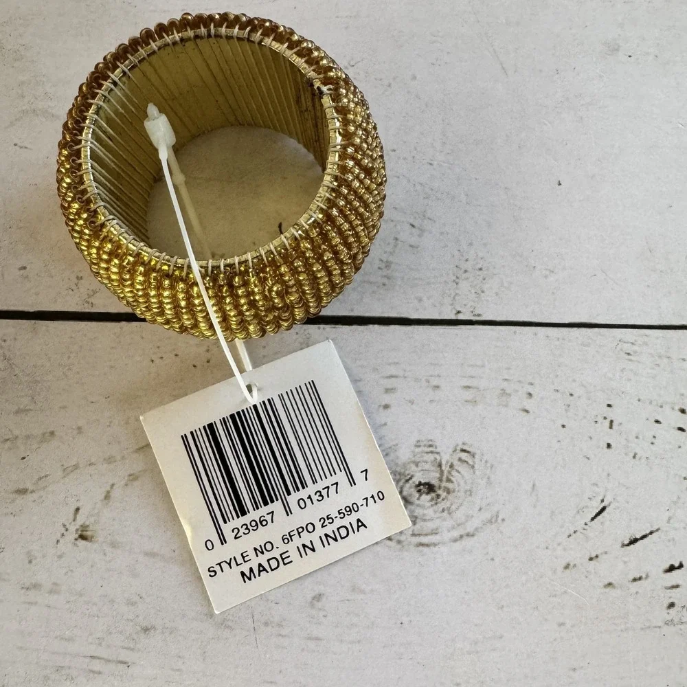 Linens'n Things Gold Beaded Napkin Rings Set of 7‎ Elegant Table Decor