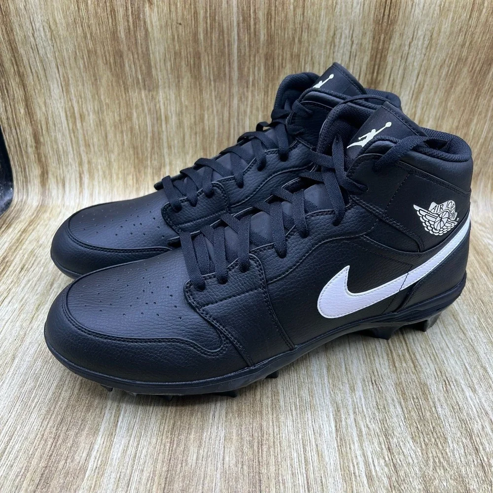 Nike Air Jordan 1 Mid TD Cleats Mens Size 15 Black White Football FJ6805-001 NEW