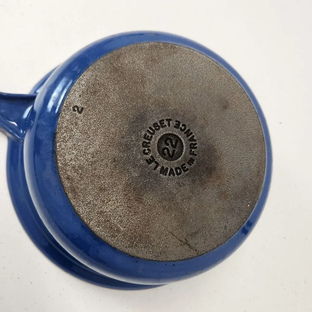 Le Creuset #22 Cobalt Blue Enamel Cast Iron Multifunction Saucepan Skillet Set