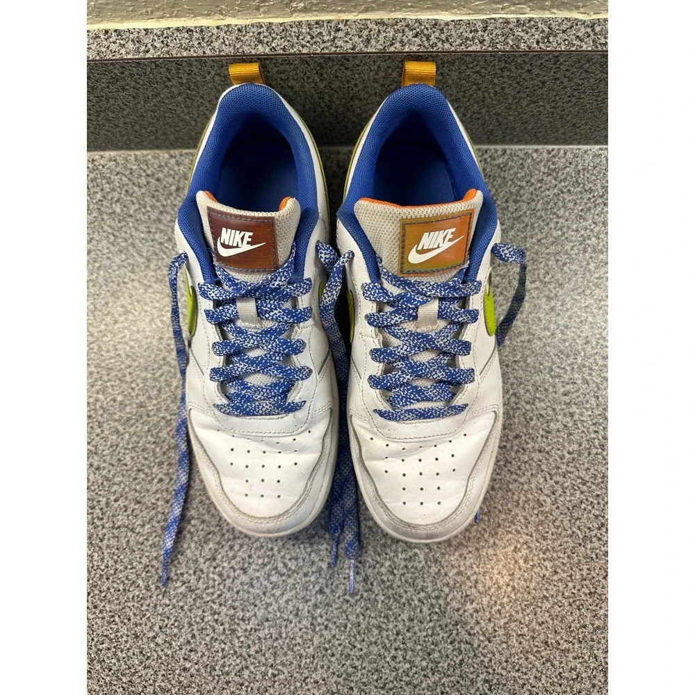 Nike Court Borough Low 2 SE DQ7770-100 White Green Blue Youth‎ 6.5Y Pre-owned