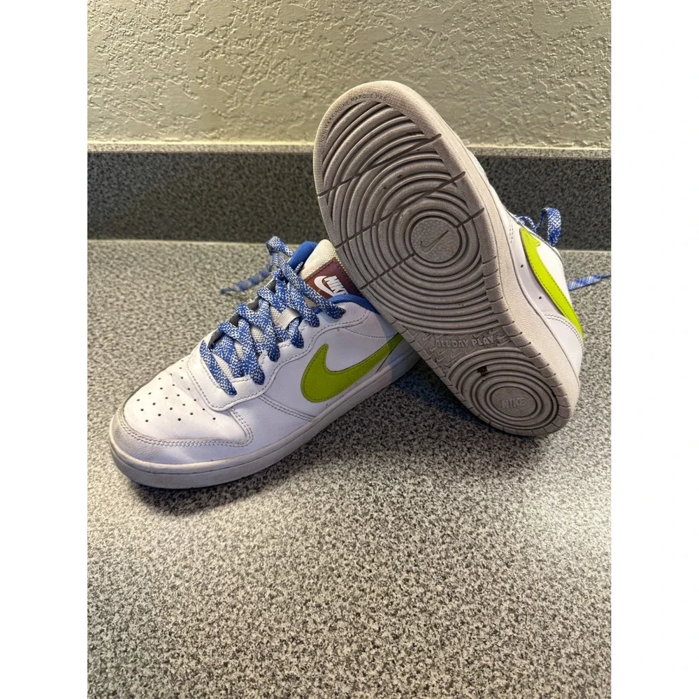 Nike Court Borough Low 2 SE DQ7770-100 White Green Blue Youth‎ 6.5Y Pre-owned