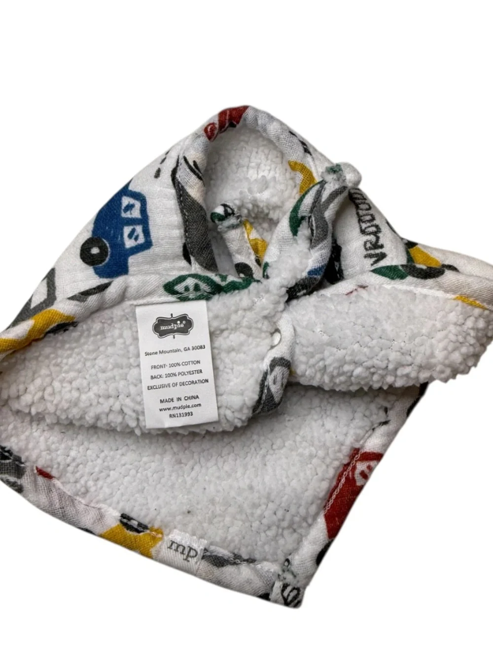 Mud Pie Baby's Quilted Bib Cars Trucks Print