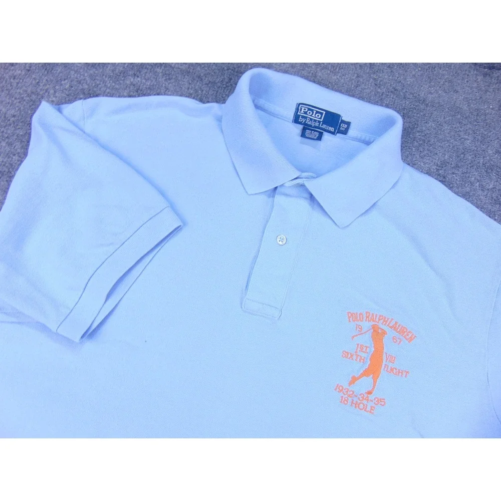 Polo Ralph Lauren Polo Shirt Mens XLB Big Light Blue‎ Solid Golf Graphic Cotton