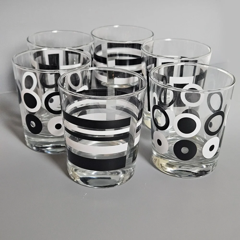 Ikea Mid-Century Modern Rocks Glasses Black White Geometric Barware 6