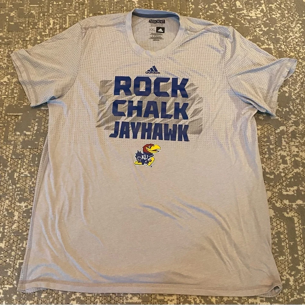 Kansas Jayhawks Adidas Aeroknit Rock Chalk Climacool Color Grey Men’s‎ size XXL