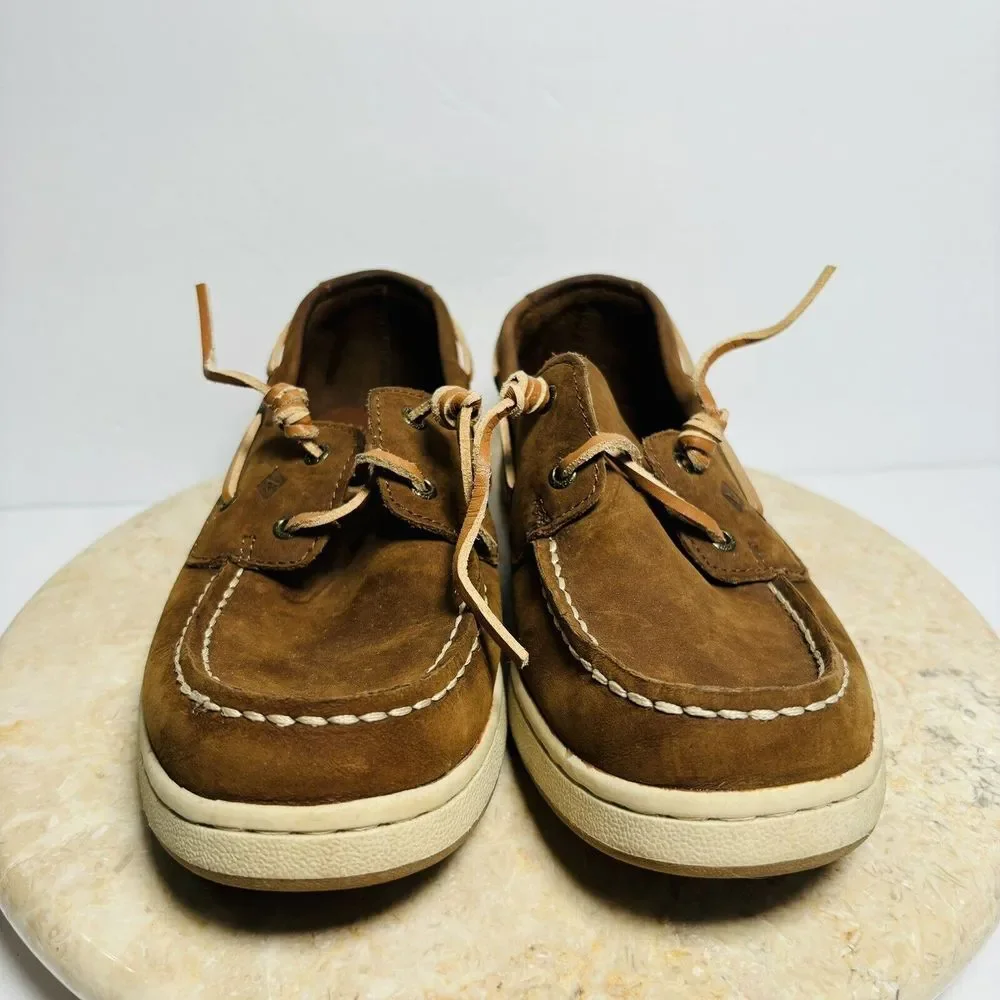 Sperry Boys Sz 4.5W Sperry Cup II Brown Leather Boat‎ Shoes