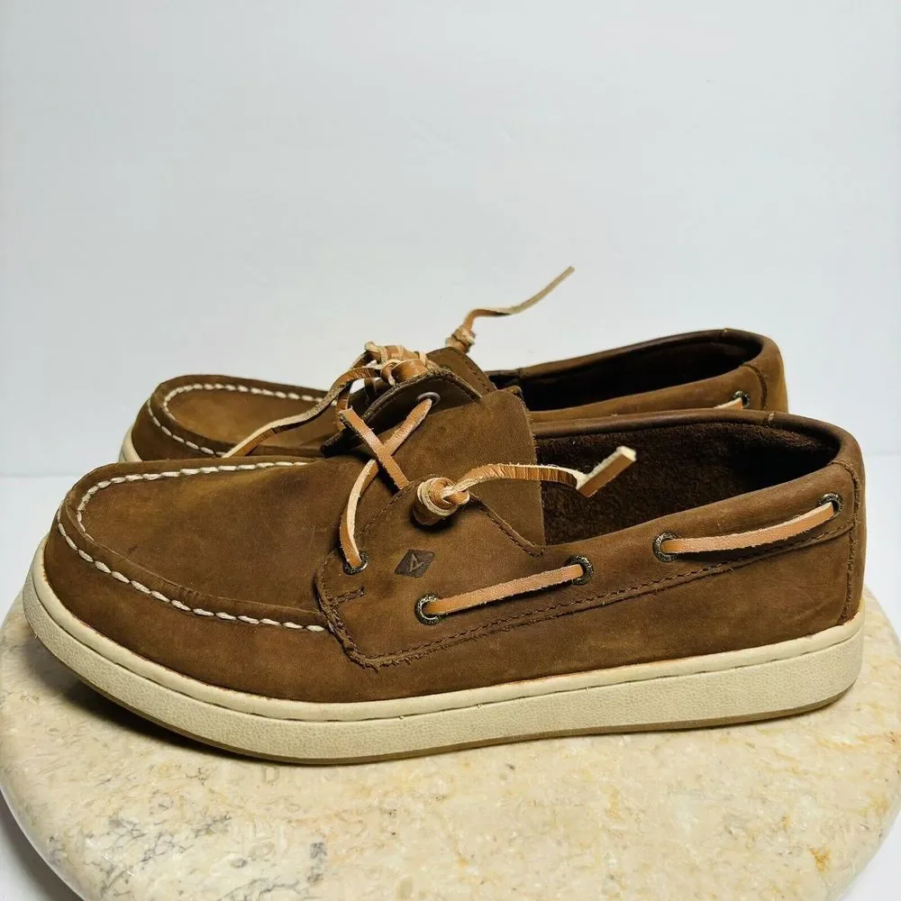 Sperry Boys Sz 4.5W Sperry Cup II Brown Leather Boat‎ Shoes