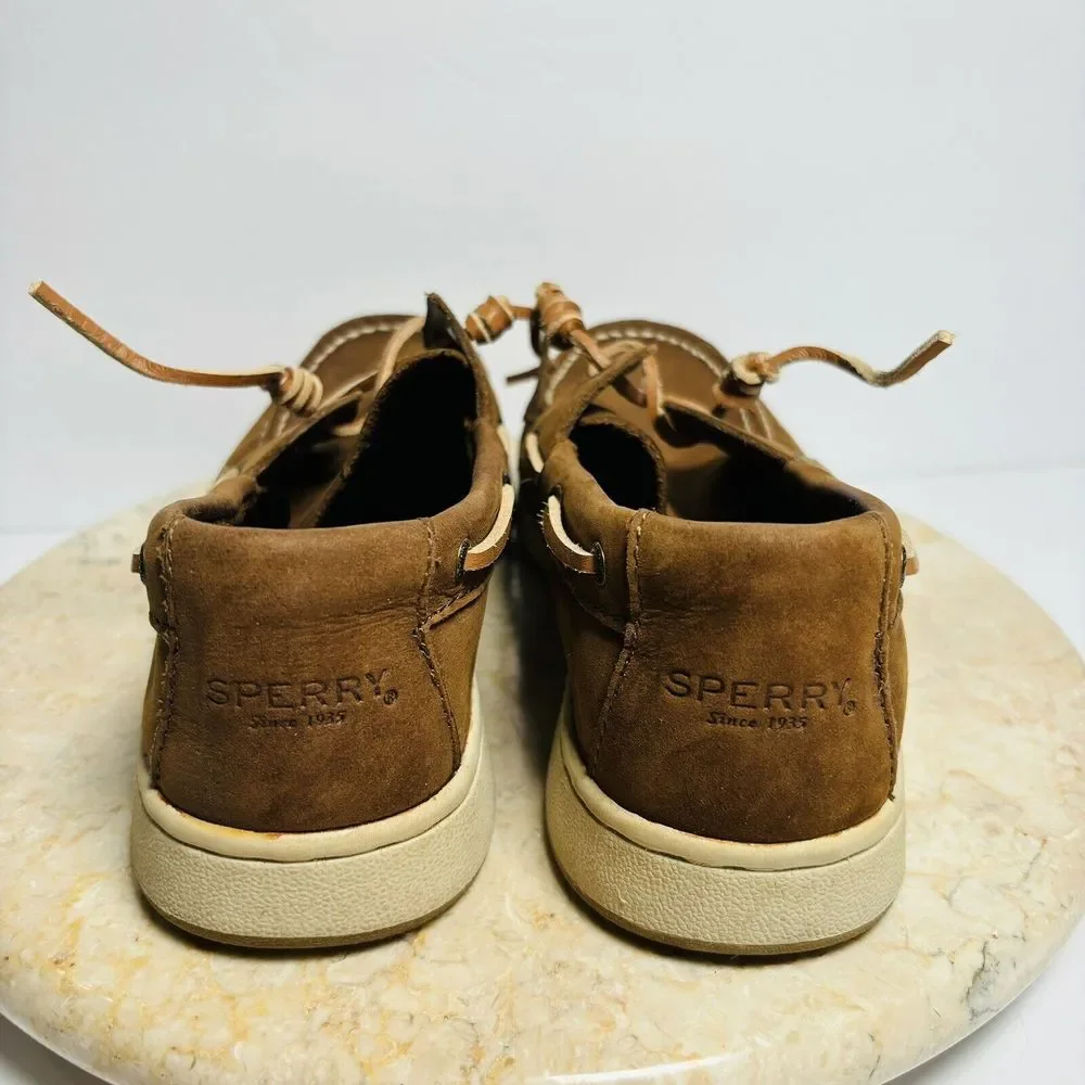 Sperry Boys Sz 4.5W Sperry Cup II Brown Leather Boat‎ Shoes