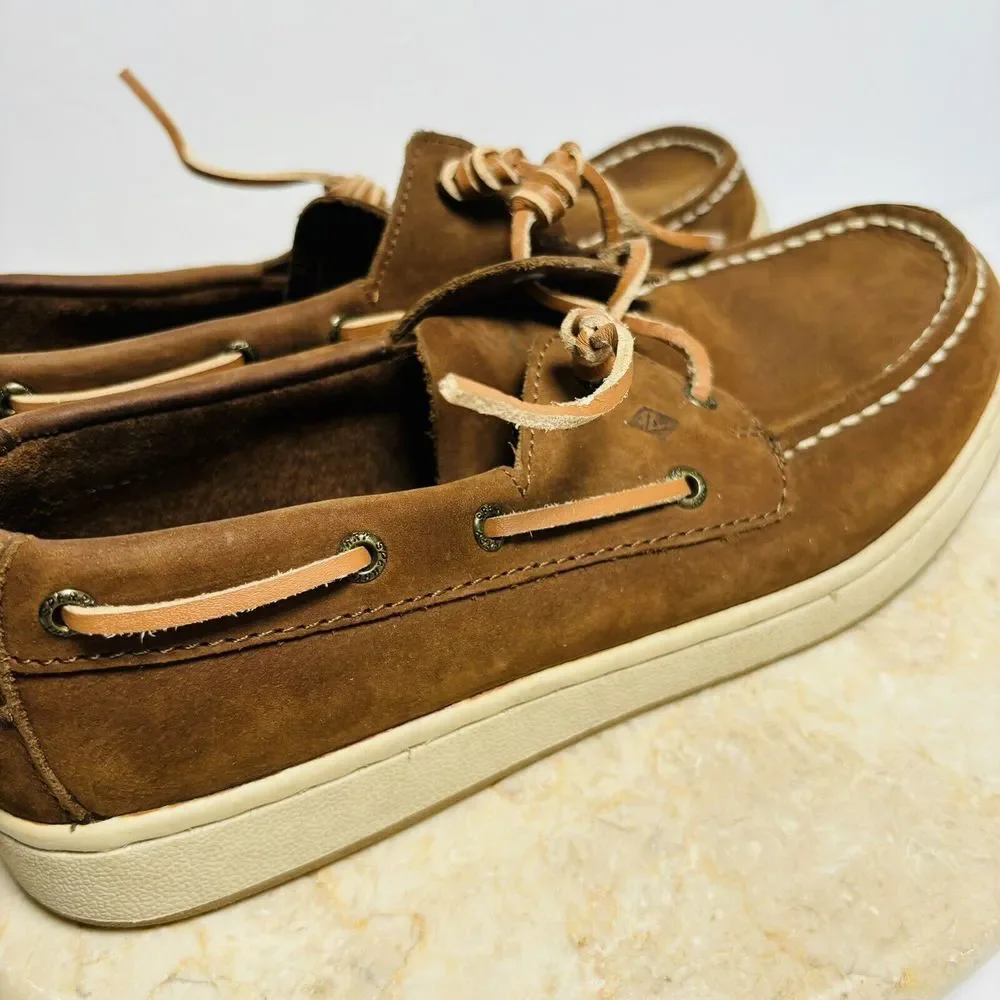 Sperry Boys Sz 4.5W Sperry Cup II Brown Leather Boat‎ Shoes
