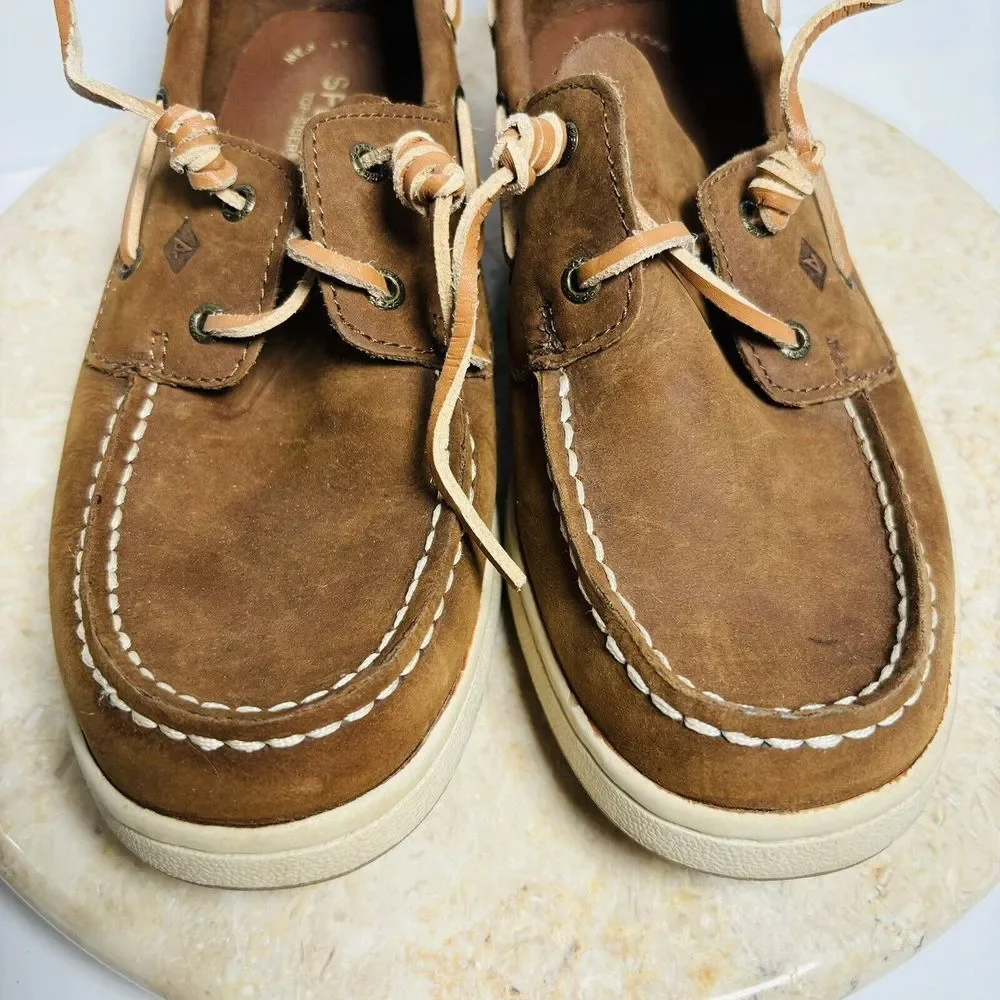 Sperry Boys Sz 4.5W Sperry Cup II Brown Leather Boat‎ Shoes