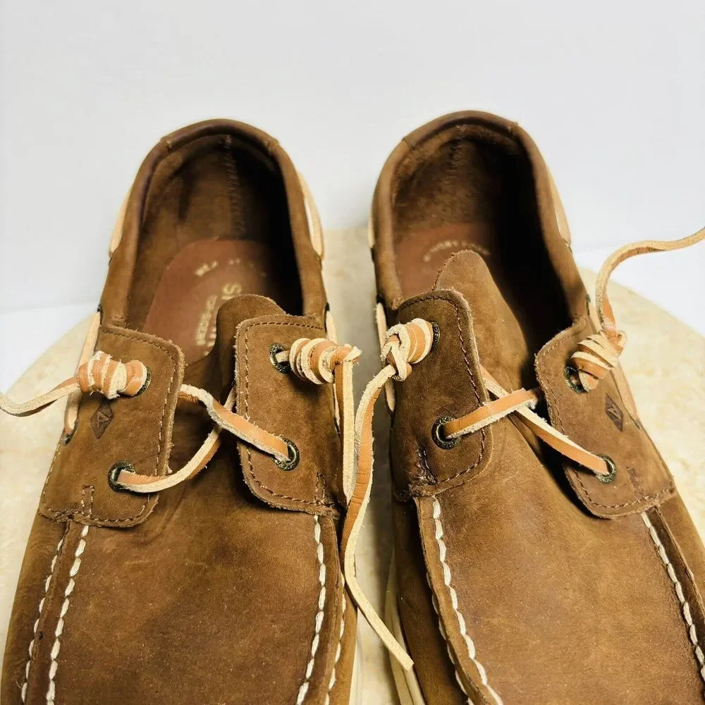 Sperry Boys Sz 4.5W Sperry Cup II Brown Leather Boat‎ Shoes