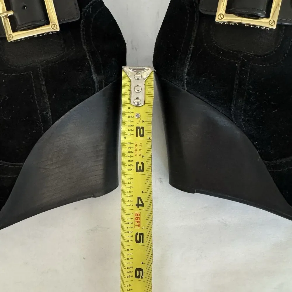 Tory Burch Adrienne Black Suede Wedge Heel Chelsea Ankle‎ Boot Women 6 M Chic