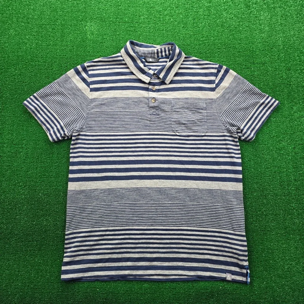 The North Face Polo Shirt Mens‎ Large Navy Blue Grey Striped Pocket Tee Outdoors