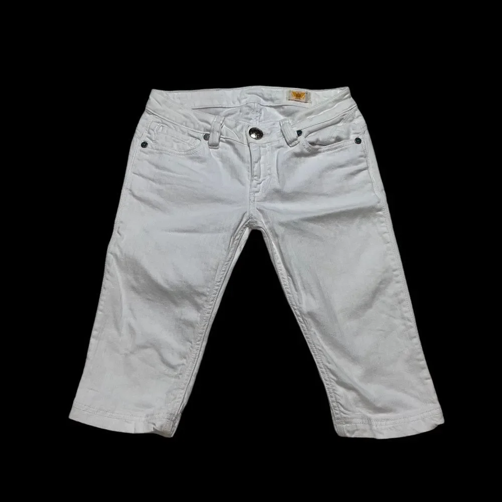 Antik Denim White Denim Shorts Southwest Style Patch & Trim Sz 27