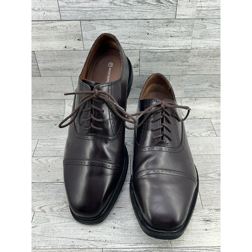 Rockport Mens K71639 Cap Toe Oxford Dark Brown Leather‎ Shoes Adiprene Size 9W