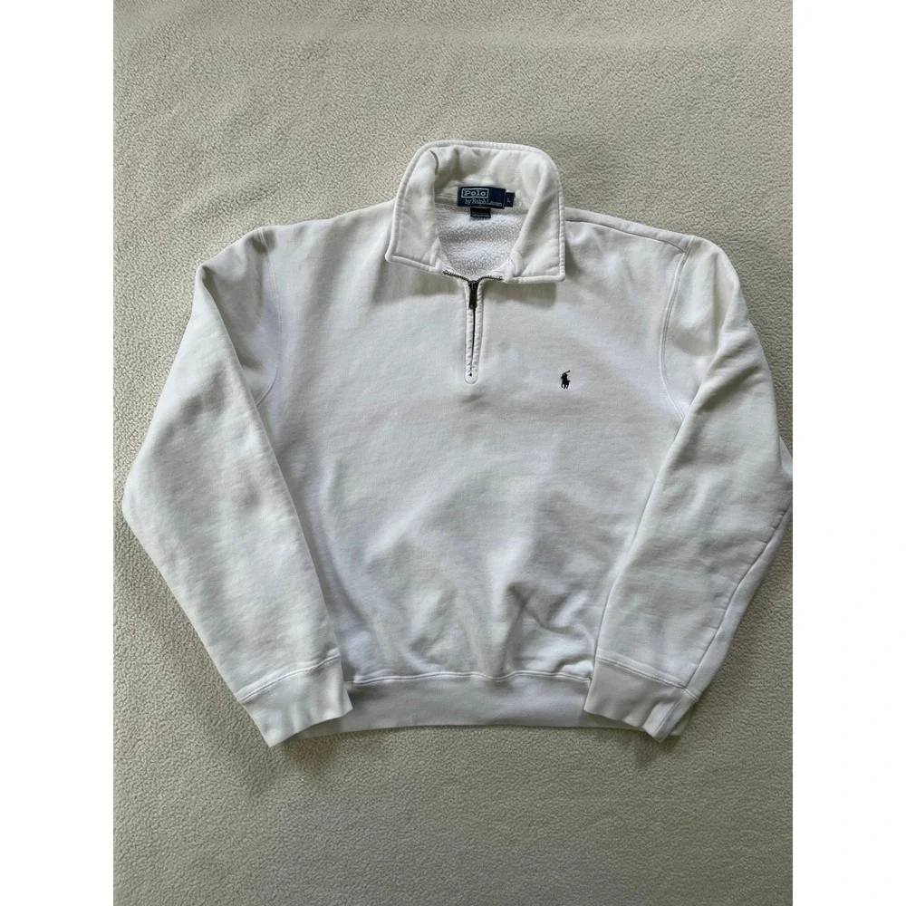 Polo Ralph Lauren Mens Large Quarter Zip Sweatshirt White Fleece Pullover