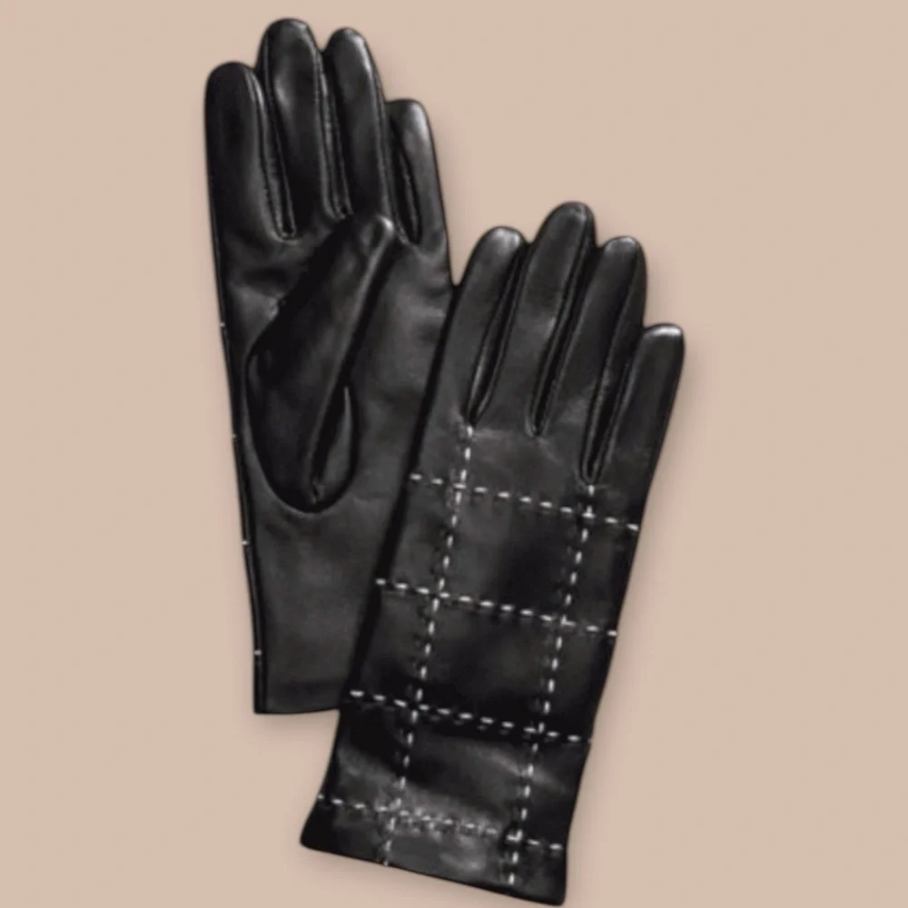 NWT Charter Club Women’s Topstitch Black Leather Gloves Stocking‎ Stuffer Gift