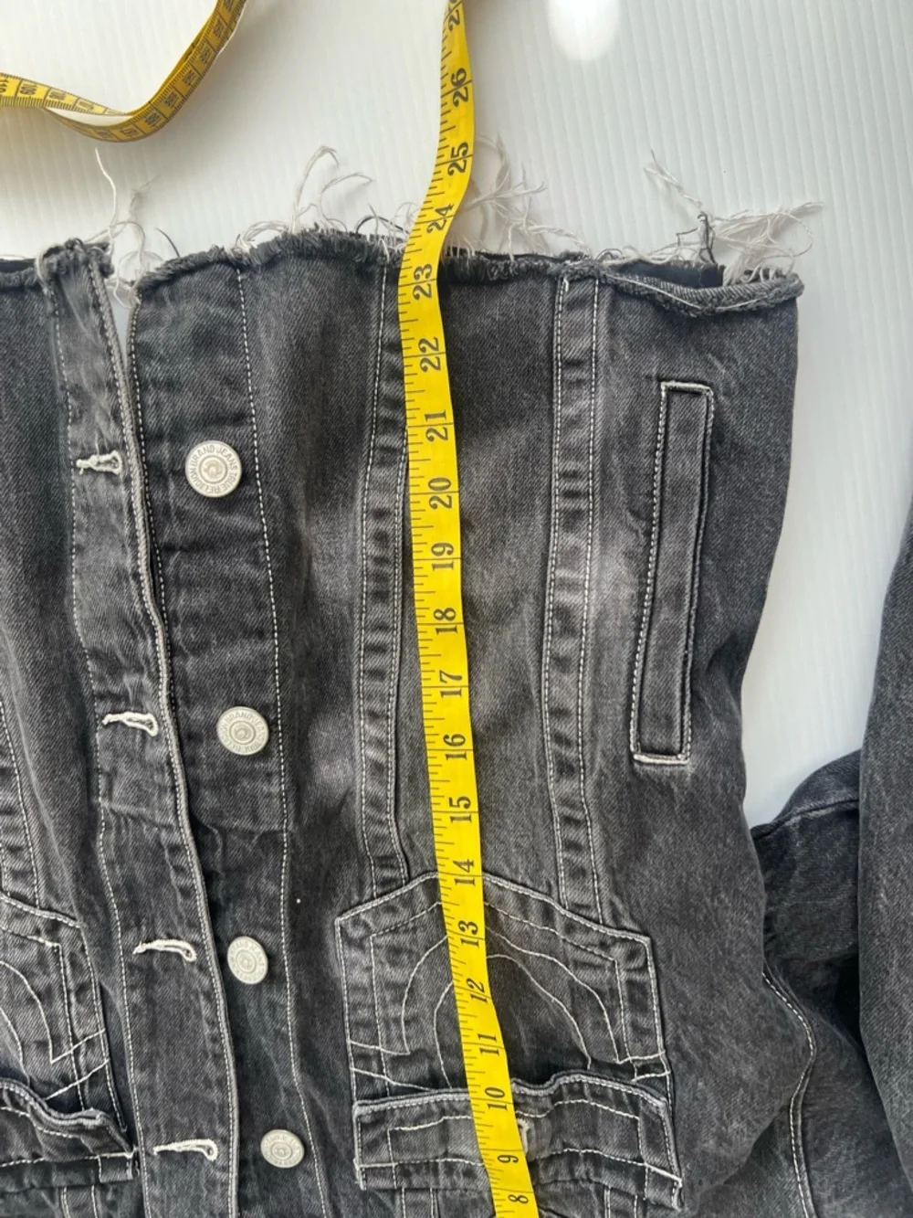True Religion Oversized Jimmy Denim Jacket Gray Black Raw Hem Men's Medium Y2K