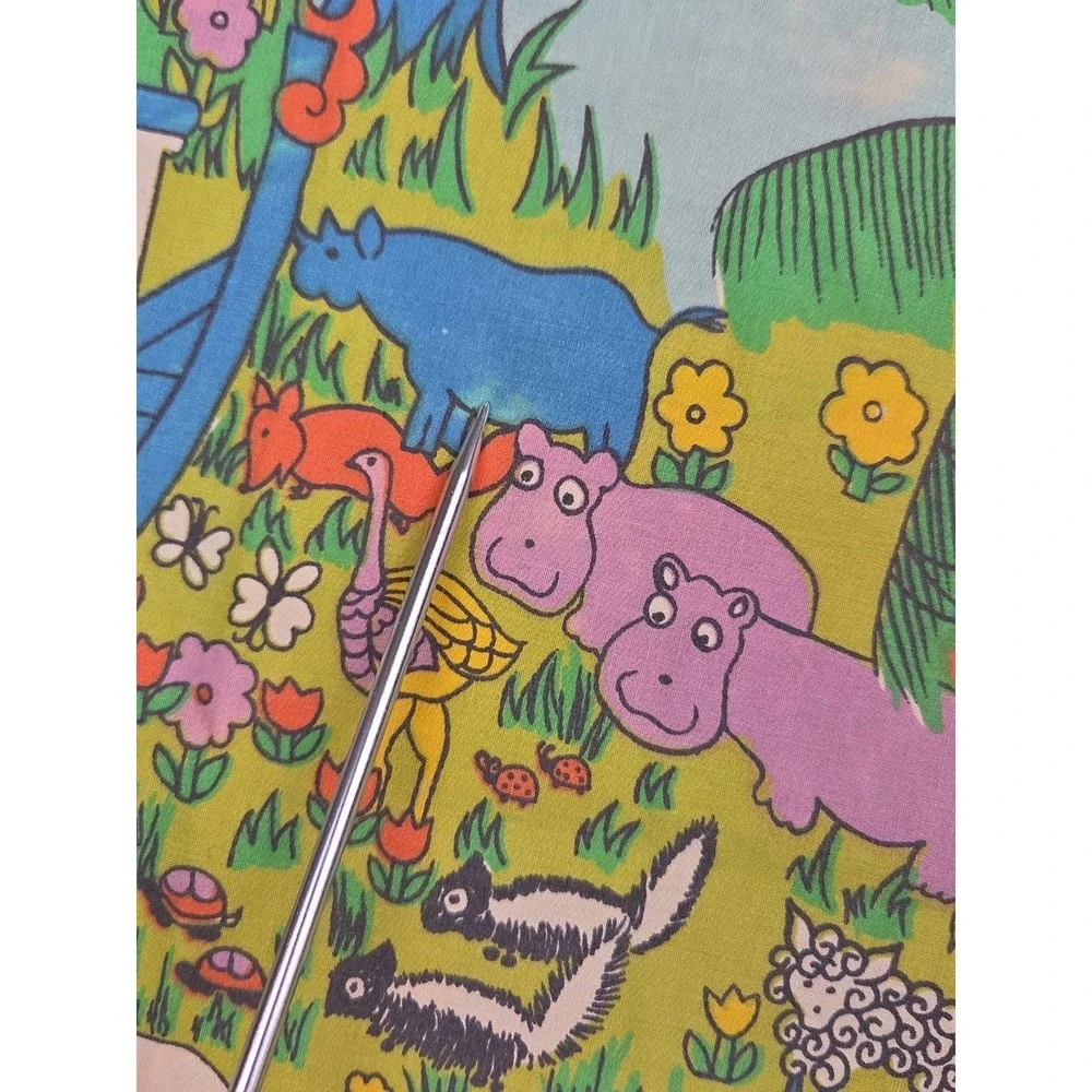 Vintage 1970s Sears Noah's Ark Psychedelic Mod Colorful Retro Pillow Case STD