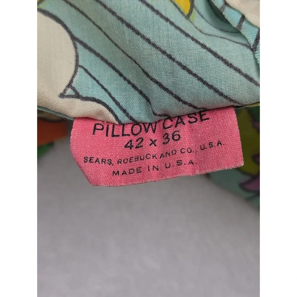 Vintage 1970s Sears Noah's Ark Psychedelic Mod Colorful Retro Pillow Case STD