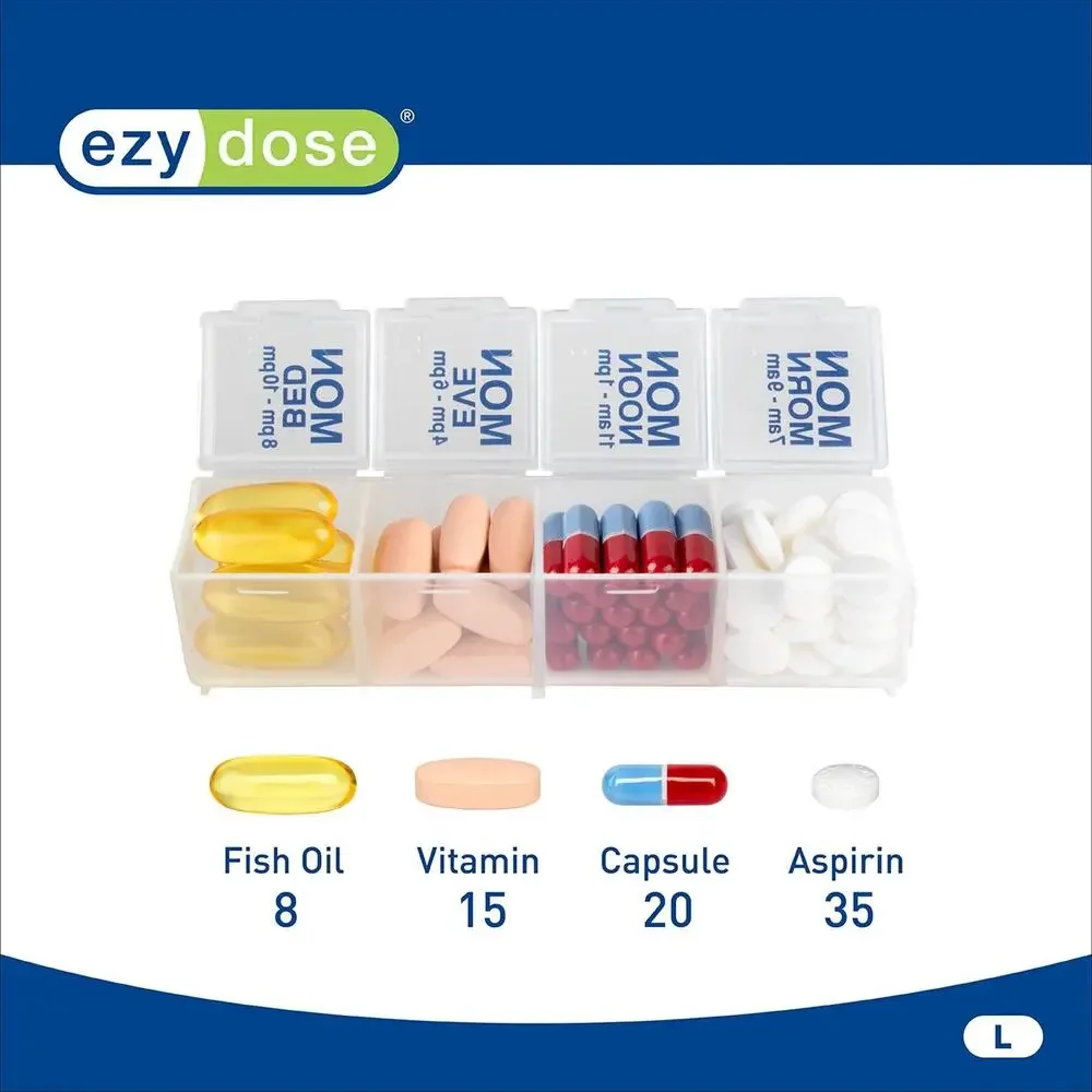 Ezy Dose Pill Organizer Weekly Planner 7 Day Large 4 Times A Day w/ Travel Case