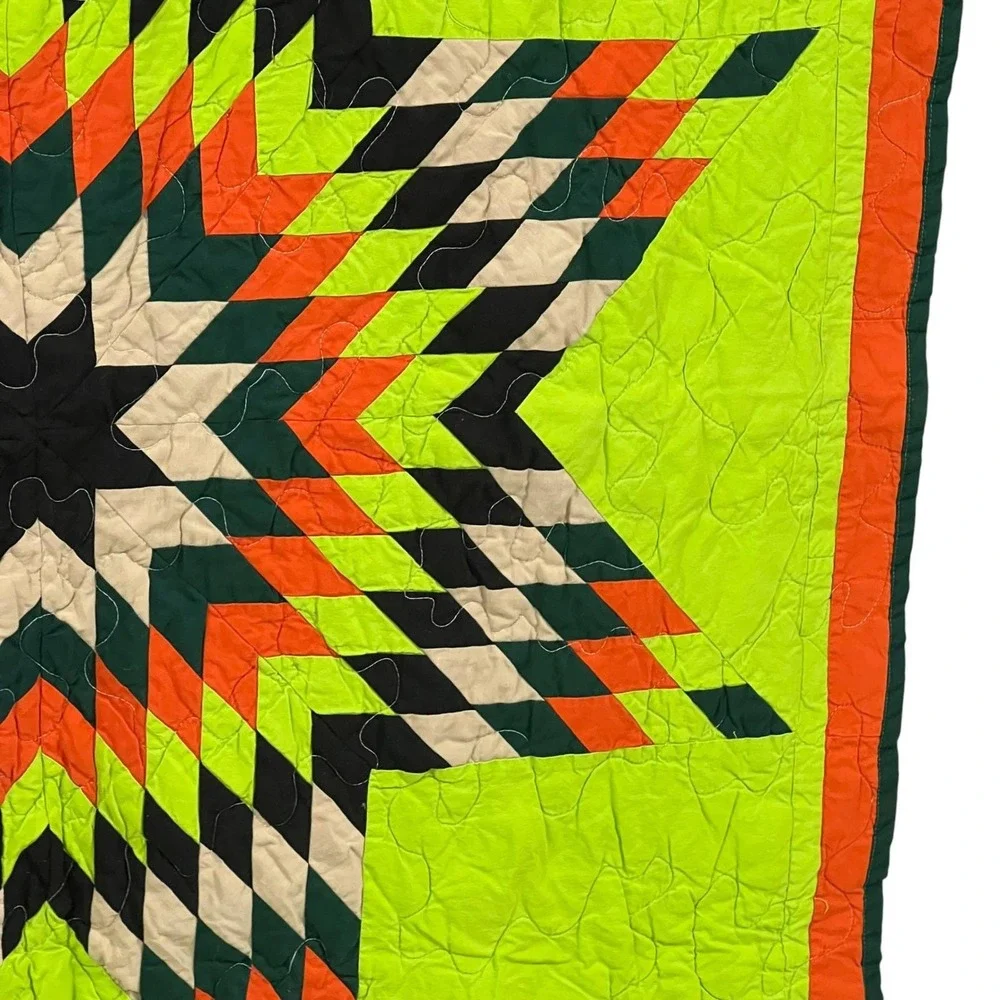 Texas‎ Style Star Quilt Chili Lime Green Camo Reverse 54x48 Geometric Star