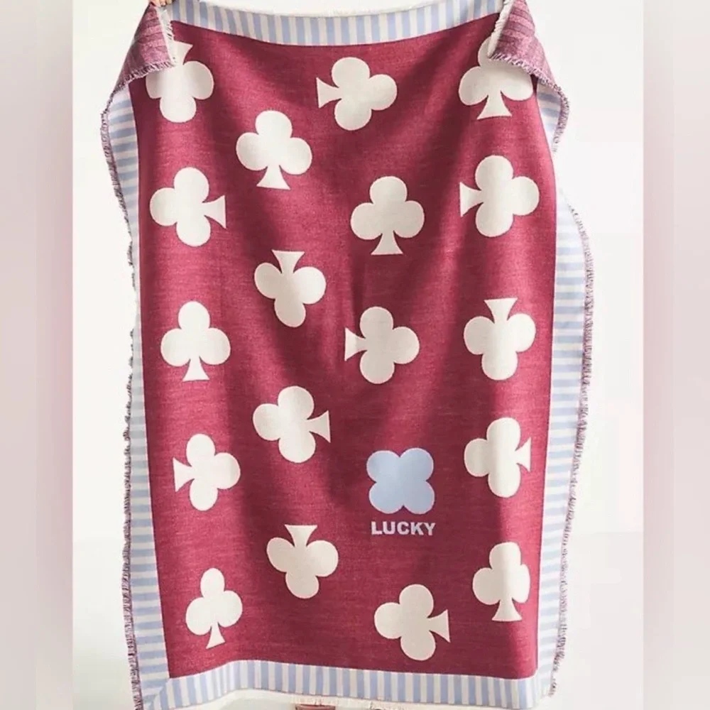 Anthropologie Lucky Throw Blanket Red, Blue and White 50” x 70”. NWT.