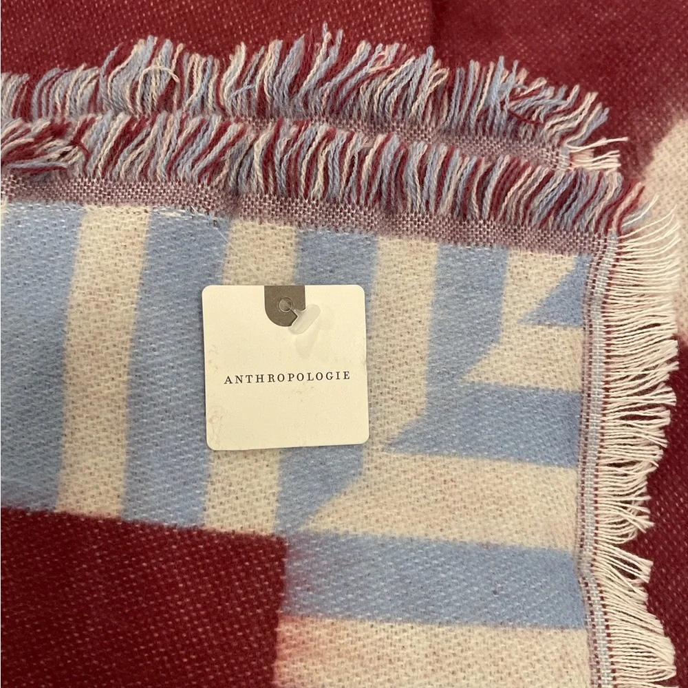 Anthropologie Lucky Throw Blanket Red, Blue and White 50” x 70”. NWT.