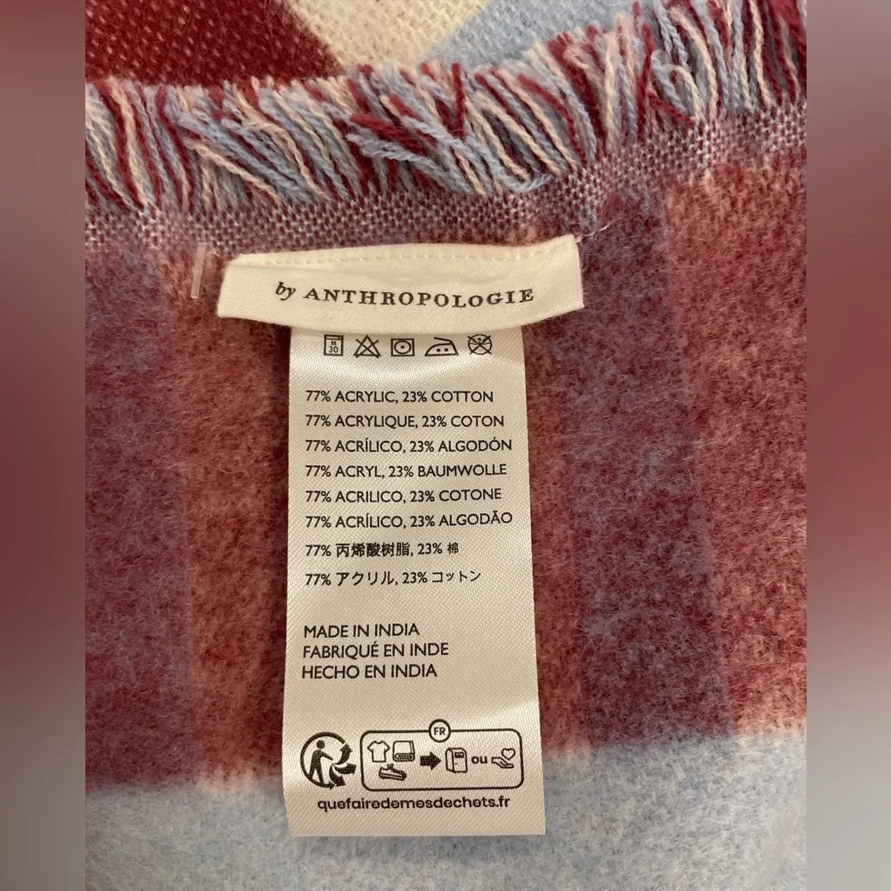 Anthropologie Lucky Throw Blanket Red, Blue and White 50” x 70”. NWT.
