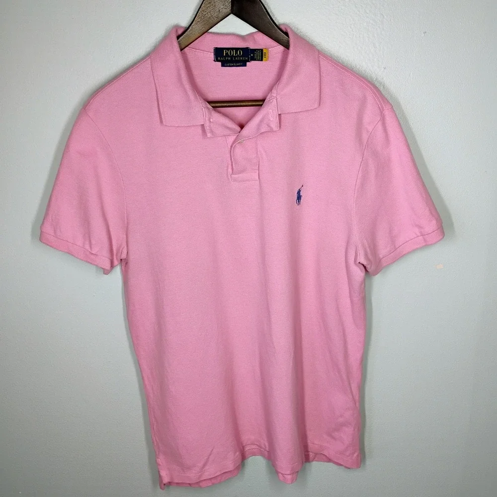 Polo Ralph Lauren Men's Polo Shirt Custom Slim Fit Medium Pink Flesh Pony Logo