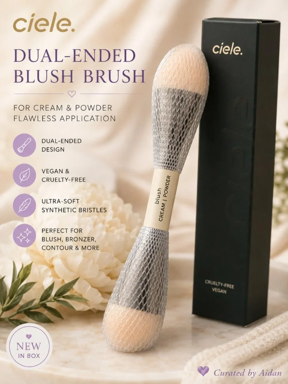 Ciele Dual-Ended Blush Brush | Cream & Powder Makeup Brush | Vegan Cruelty-Free