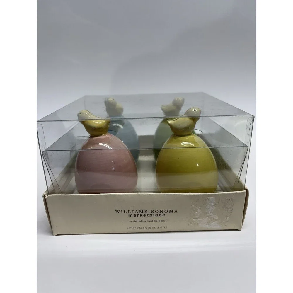 Williams Sonoma Easter Egg Chick Place Card Holders (Set Of 4) Pastel Ceramic