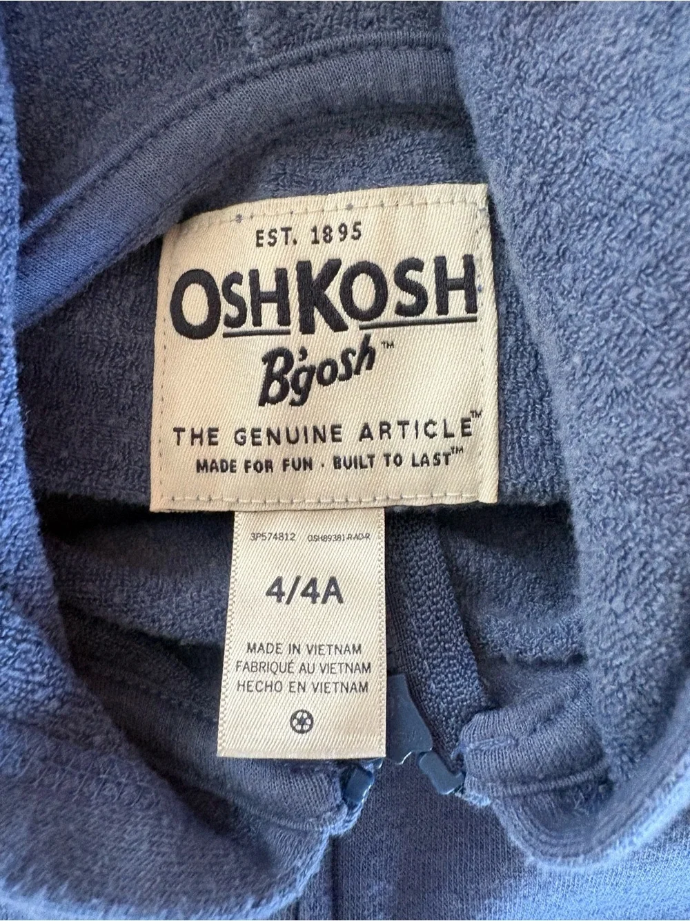 OshKosh Bgosh zip classic blue