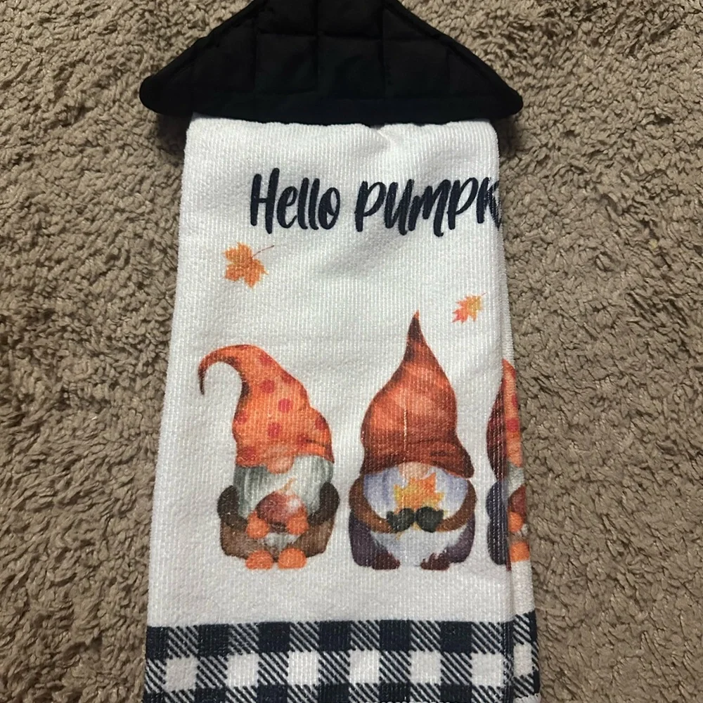 Hello Pumpkin Fall Kitchen Hanging Towel - White & Orange